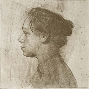 Kathe Kollwitz_1899_zelfportret - Profeil naar links- krijt en potlood lithografie