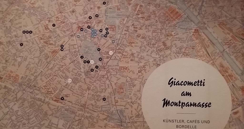 Alberto  Giacometti kaart Montparnasse Parijs op tentoonstelling in Münster