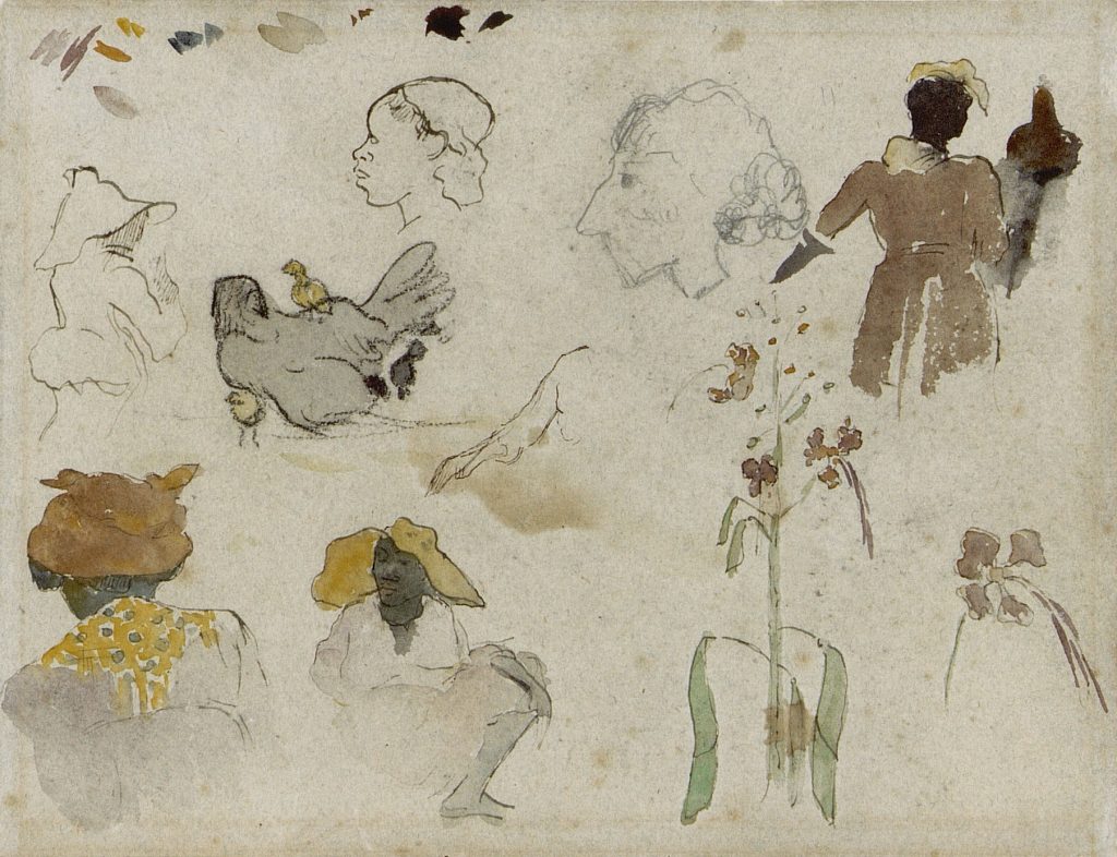 Gauguin_Schets_meerdere_figuren_bloemen_dier