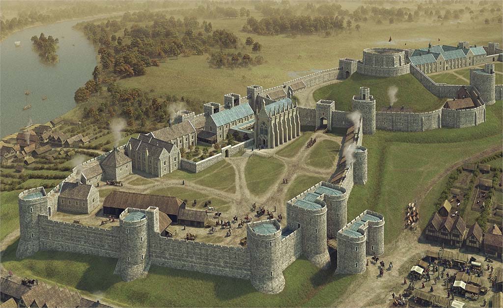 Windsor Castle Reconstruction of Windsor Castle in 1240, during the reign of Henry III. Credit: Royal Collection Trust