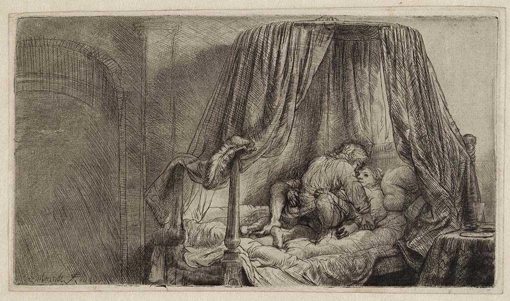 Saskia Rembrandt het-ledikant-1646-ets-©Rembrandt