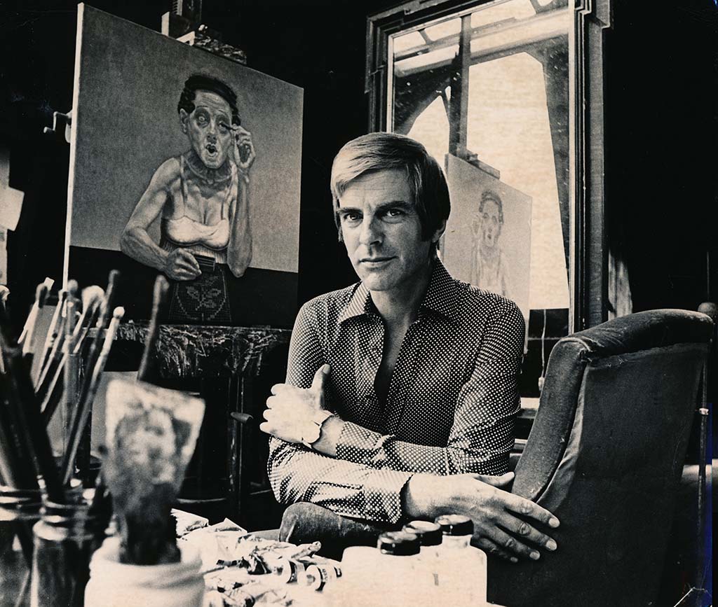 Portret-Herman-Gordijn-in-atelier-met-schilderij-Rimmel-1972