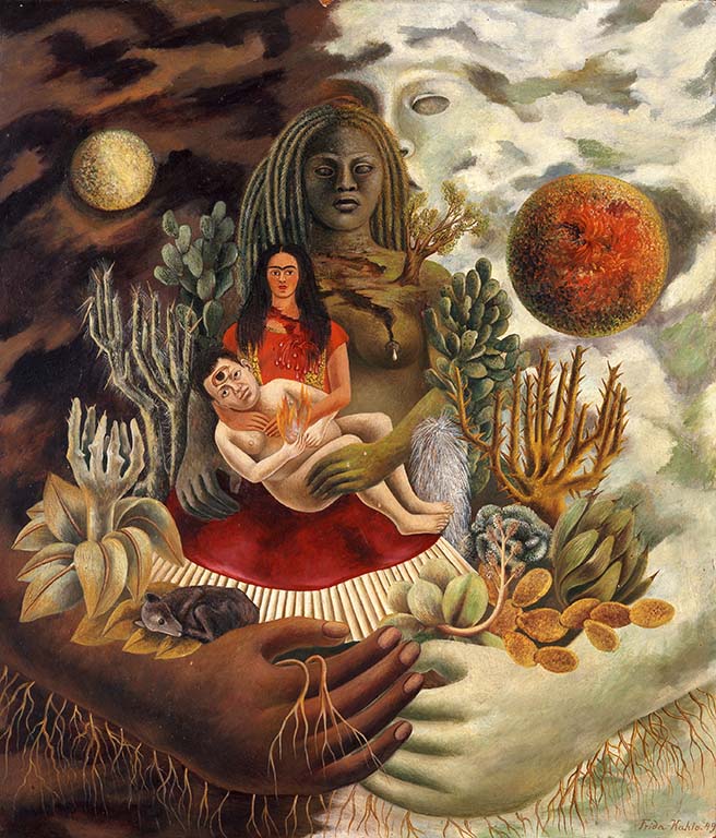 Frida Kahlo The-Love-Embrace-of-the-Universe-the-Earth-Me-Diego-en-Señor-Xolotl-1949-The-Jacques-en-Natasha-Gelman-Collec-en-The-Vergel-Collection