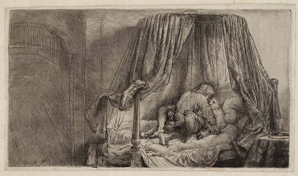 Rembrandt het-ledikant-1646-ets-©Rembrandt