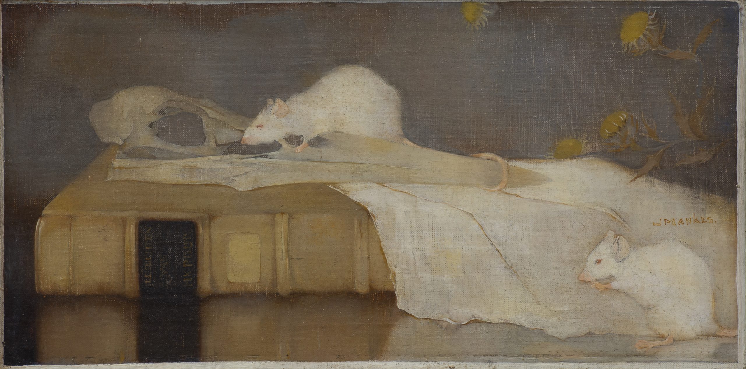 Jan Mankes, Witte muizen op perkamenten boekband, 1911, particuliere collectie