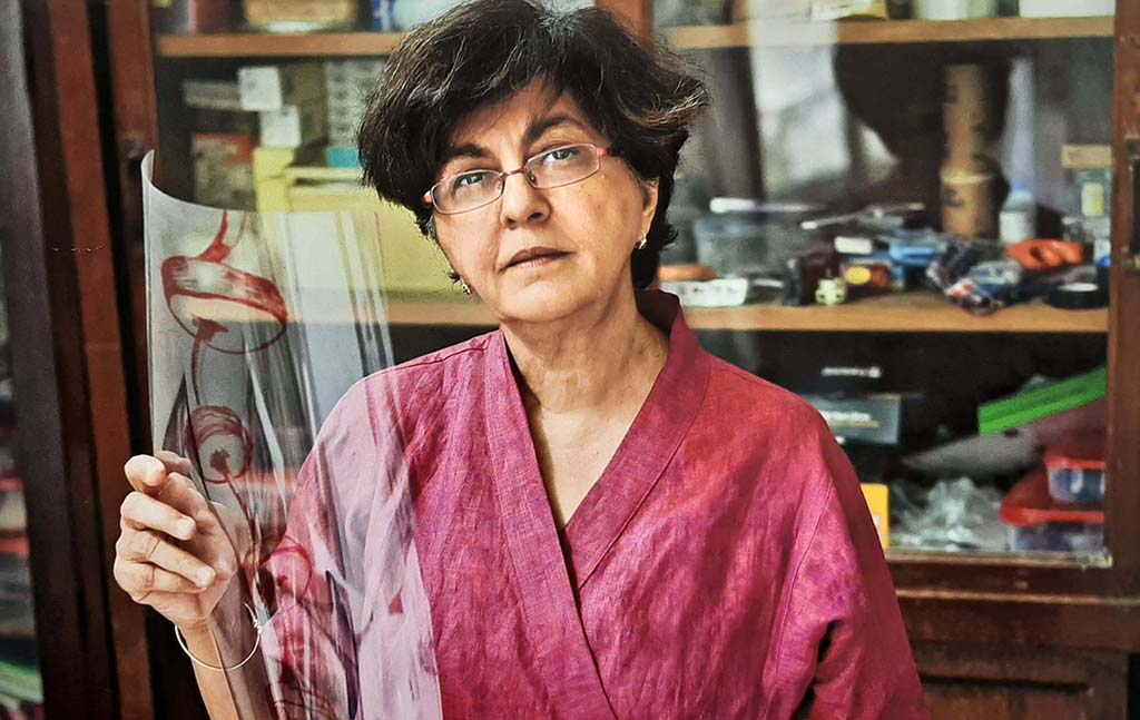 Nalini Malani in haar atelier in Bombay © Nalini Malani.