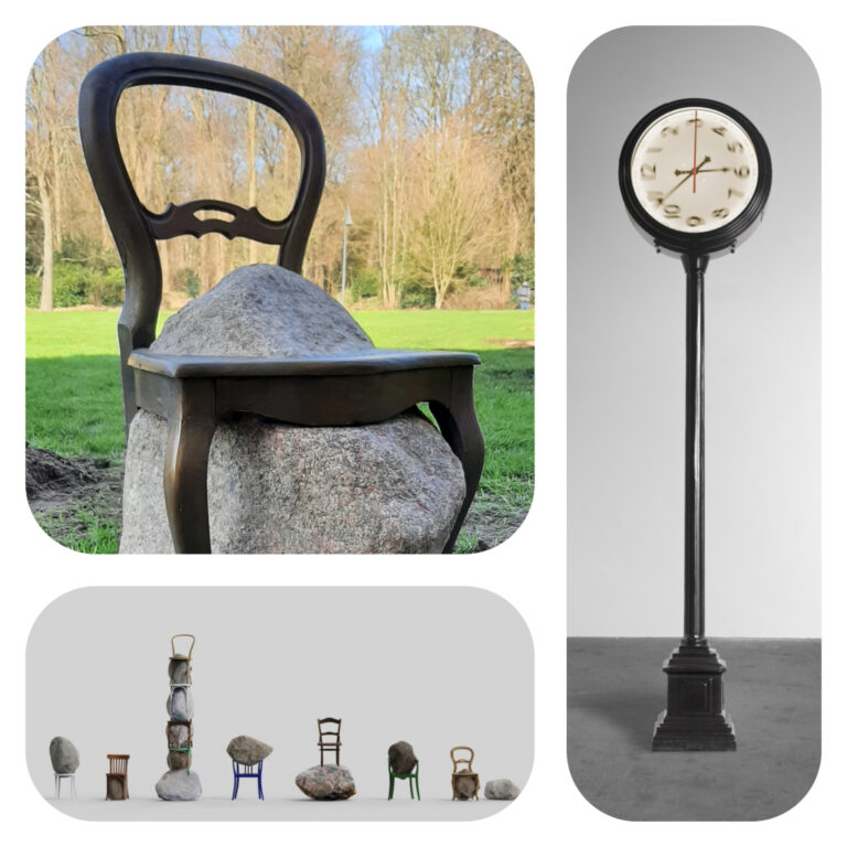 Alicja Kwade Enkele sculpturen r. Gegen den Lauf (2015-2018) © Alicja Kwade © collage Wilma Lankhorst.