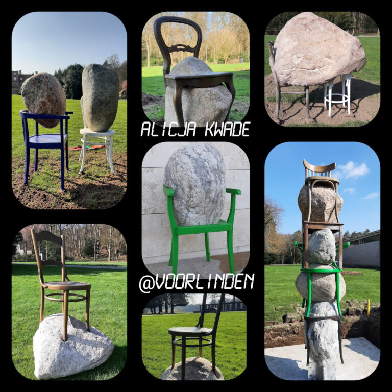 Alicja Kwade stapelt stoelen en stenen in Voorlinden © foto's Wilma Lankhorst.