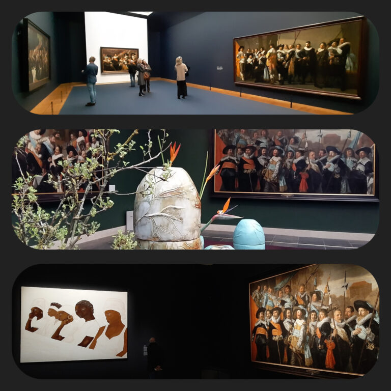 Drieluik Schuttersstukken Frans Hals 1. Rijks. 2.Haarlem in bloei 3. vrouwen in de Schutterszaal © foto Wilma Lankhorst.