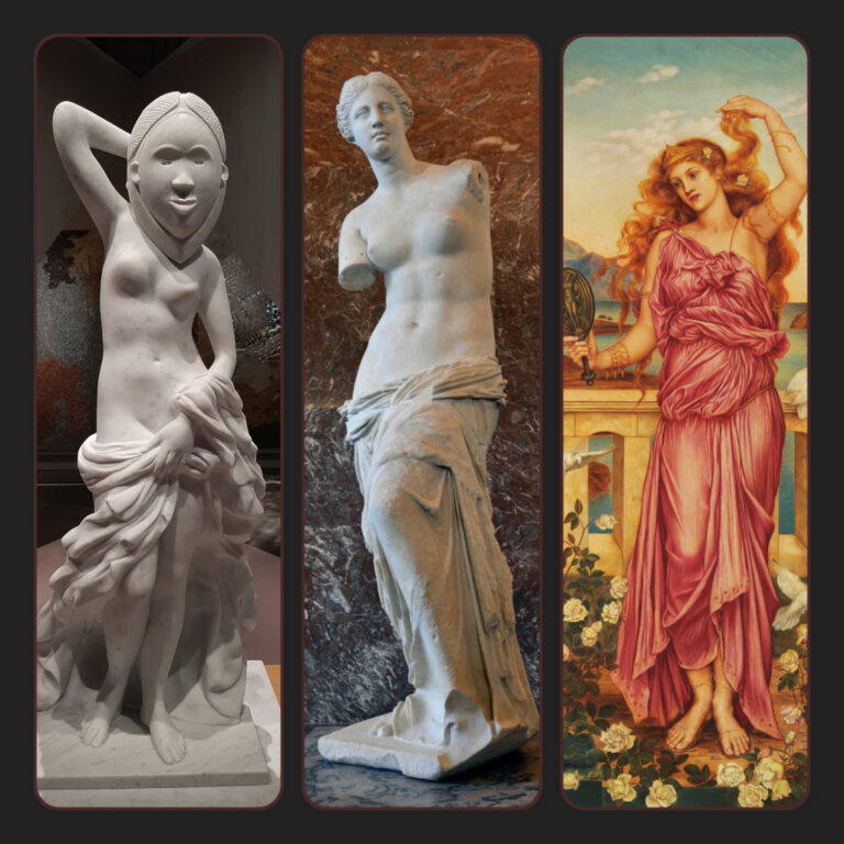 Afrikaanse_kunst V.l.n.r Andromeda, Venus van Milo en Helena van Troje © collage Wilma_Lankhorst