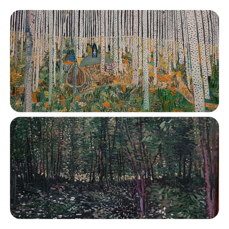 Matthew Wong Wong in dialoog met Van Gogh - The Kingdom (2017) - Bos met kreupelhout (1887) © collage Wilma_Lankhorst