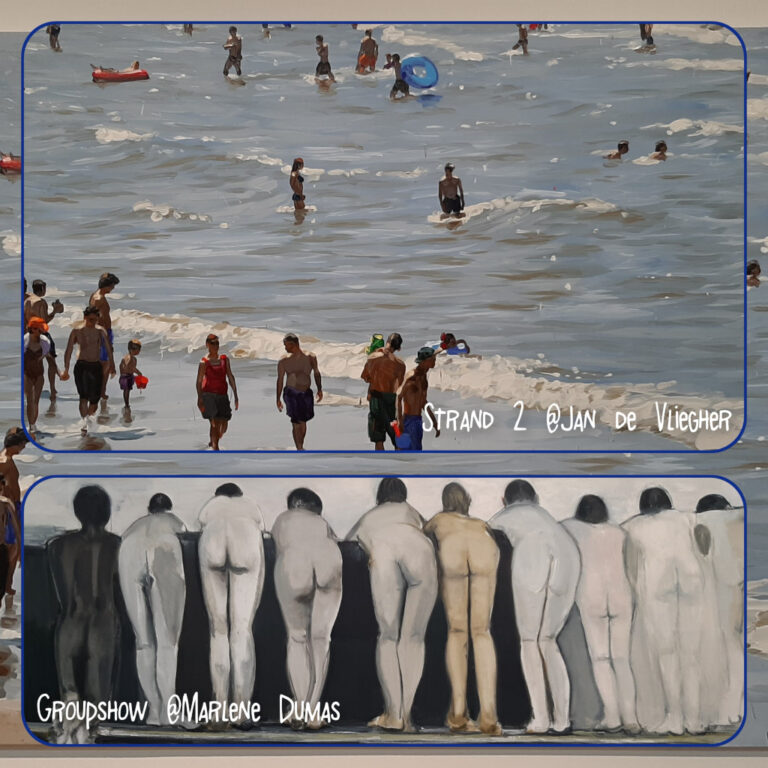 Zomer 2024 Boven Strand 2 © Jan De Vliegher (boven) en Groupshow © Marlene Dumas © collage Wilma_Lankhorst.