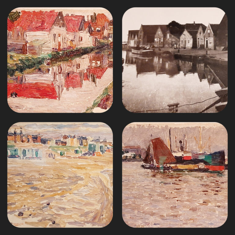 Kandinsky Drie olieverf werken van Kandinsky en een foto van Münter gemaakt tijdens hun verbijf in ons land © foto's en collage Wilma_Lankhorst