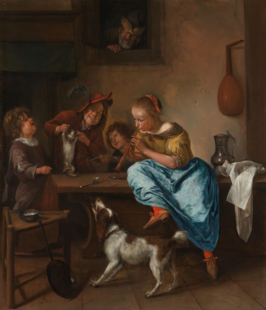 Jan_Steen Kinderen leren een poes dansen (1660-1679) © Jan Steen Collectie Rijksmuseum.