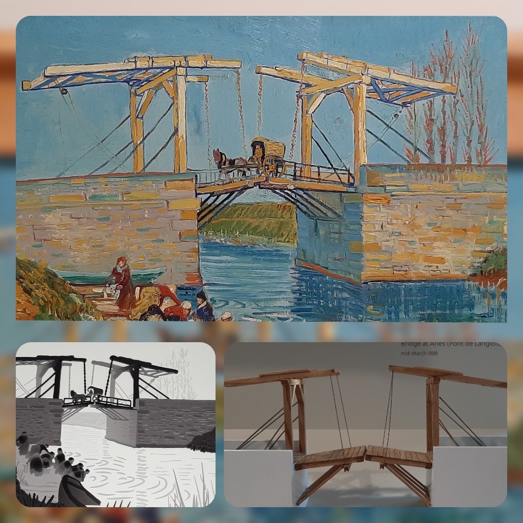 Kröller_Müller_Museum Brug te Arles (1888) onder voelmodel van de brug © foto Wilma Lankhorst.