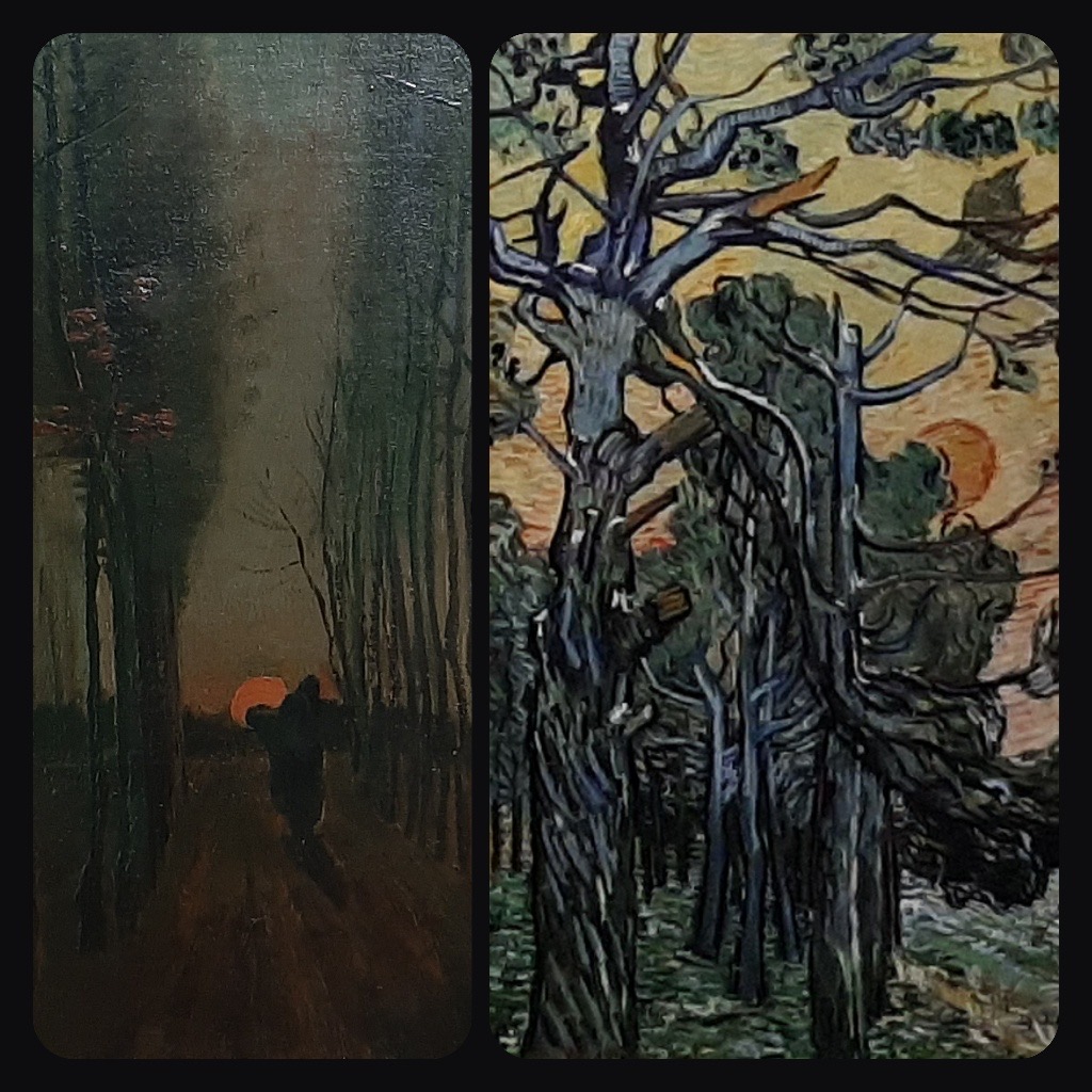 Kröller_Müller_Museum Populierenlaan l. (1884) Dennenbomen bij zonsondergang (1889) © foto Wilma Lankhorst.